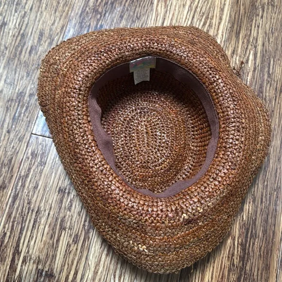 Tropical Trends brown woven natural straw wide brim floppy sun hat one size - Picture 7 of 8